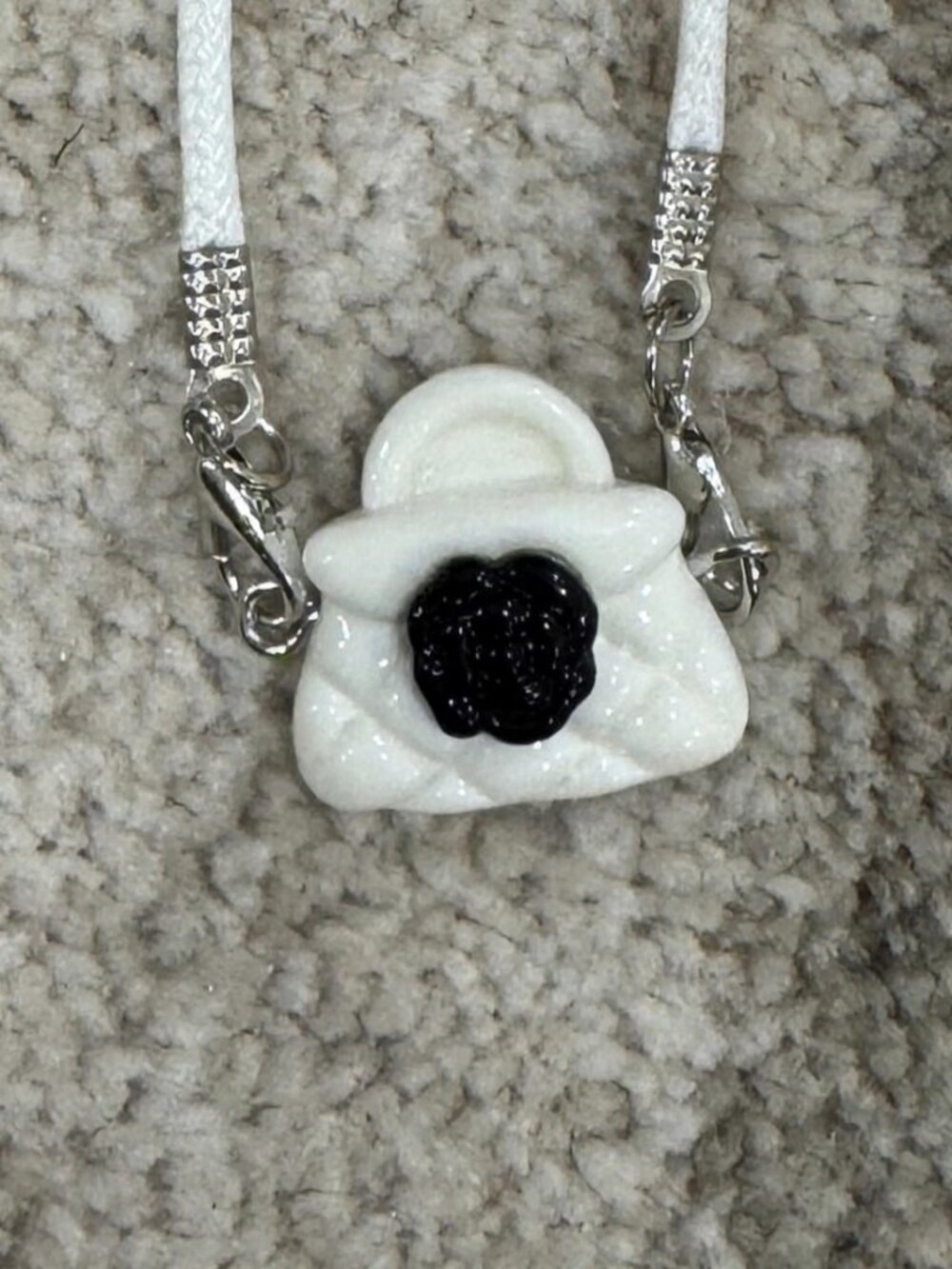 Labubu Doll Bag Charm – White Quilted Handbag | Brand New
